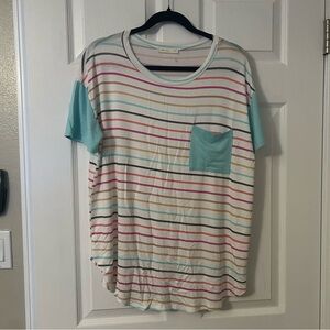 REB in J White Rainbow Striped Short Sleeve Tee